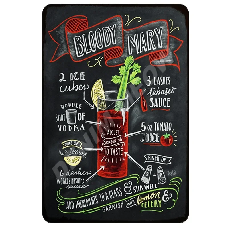 Cocktail Ingredients, Vintage Rum Punch Metal Plates, Mojito Metal Sign, Bloody Mary, Painting Wall Posters, Home Decor, WY50 - Image 3