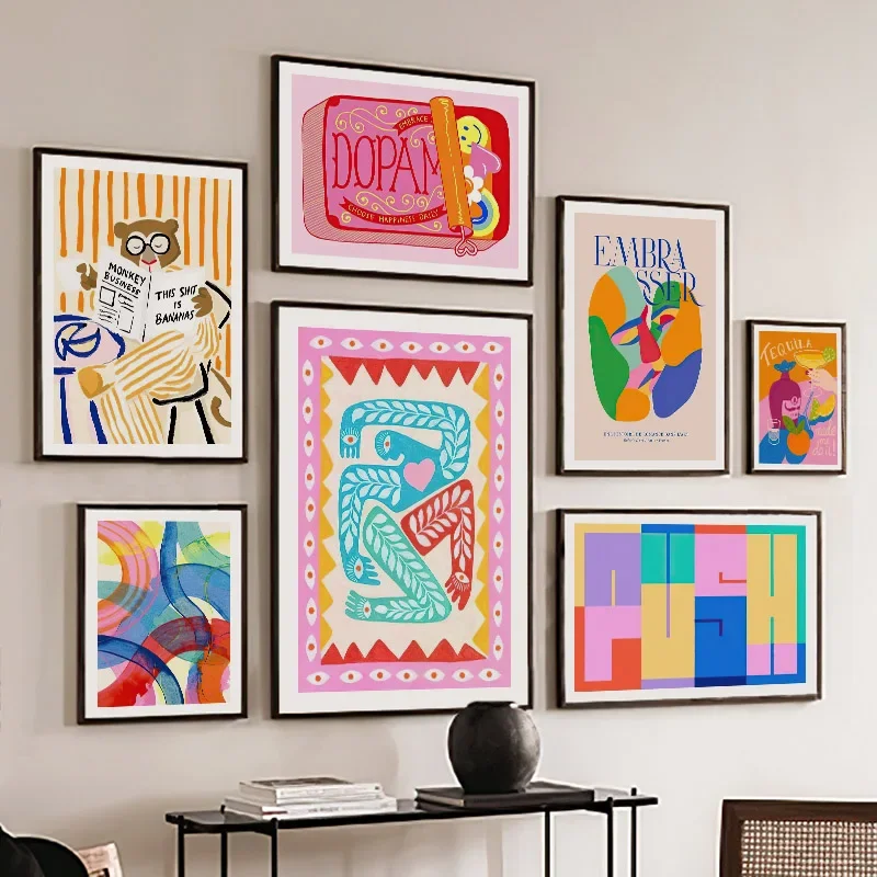 Bear Book Leaf Colorful Abstract Lines Rainbow Scenery Wall Art Canvas Painting Posters And Prints Picture For Living Room Decor - Image 3