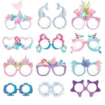 12pcs Mermaid Party Decoration Mermaid Themed Paper Eyeglasses Summer Beach Photo Booth Props for girl Birthday Party Dress Up