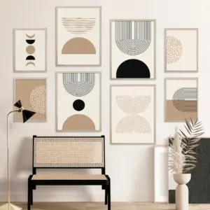 Scandinavian Minimalist Wall Art Abstract Geometric Lines Dotted Beige Canvas Poster Prints Home Bedroom Living Room Decoration