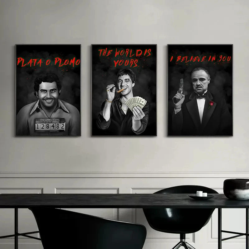 Movie Mafia Boss Legendary Figure Poster Canvas Print Art Mafia Portrait Canvas Painting Scarface Escobar Godfather Wall Decor - Image 2