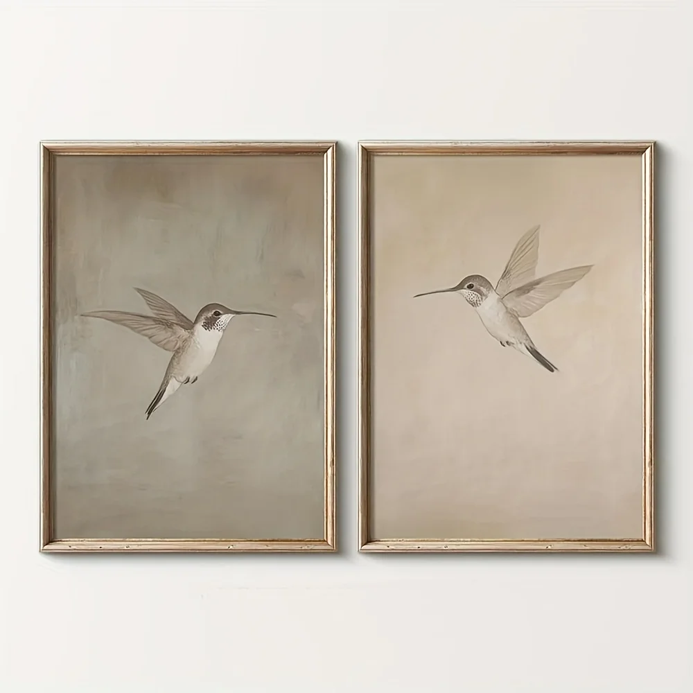 2pcs/set of Retro Hummingbird Animal Canvas Prints Minimalist Retro Bird Farmhouse Wall Art Posters for Living Room Home Decor - Image 2
