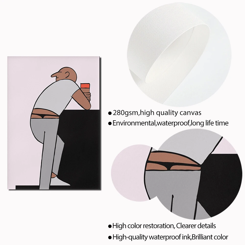 Hair Dryer Poster Humorous Bathroom Illustration with Blowing Hair Figure Pictures Modern Minimal Character Wall Art Print Decor - Image 5