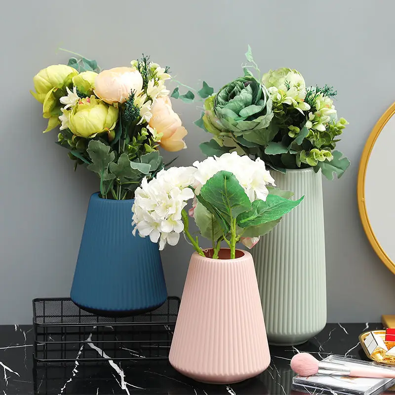 Morandi Plastic Vase Living Room Decoration Ornaments Modern Origami Plastic Vases for Flower Arrangements Home Decoration - Image 4