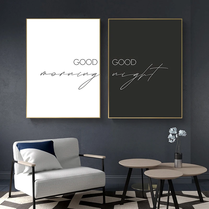 Black & White Good Morning Good Night Canvas Poster Minimal Print Modern Bedroom Over Bed Wall Art Picture for Home Decoration - Image 4