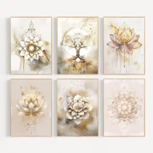 Watercolor Tree of life Lotus Mandala Mindfulness & Meditation Spiritual Zen Poster Wall Art Pictures Canvas Painting Home Decor