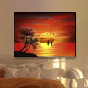 、Beach Landscape Canvas Paintings Sunset Gold Sea Pictures Tropical Palm Tree Wall Art Poster Scenery Home Decor