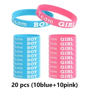 20pcs Gender Reveal Silicone Bracelets Team Boy Team Girl Wristband Party Games Gift Decoration Boy or Girl Baby Shower Favors