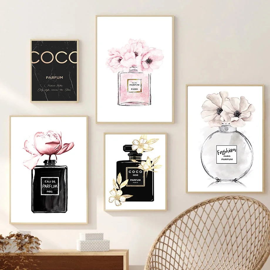Fashion Luxury Coco Perfume Bottle Canvas Painting Nordic Flower Poster Print Wall Picture Modern Girl Room Decor Quadro Cuadros - Image 2