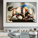 Abstract Angry Bull Fight Animals Watercolor Poster Entrepreneur Motivation Wall Art Pictures Canvas Painting Home Decor Gift