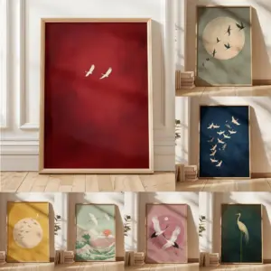 1pc Frameless Japanese Crane Wall Elegant Bird Poster Asian Style Artwork Peaceful Flying Crane Zen Natural Decor Oriental House