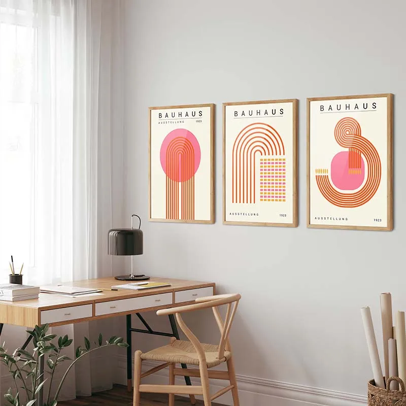 Pink Bauhaus Geometric Canvas Paintings Poster Bauhaus Wall Art Mid Century Modern Art for Living Room Home Office Decor - Image 5