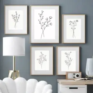 Minimalist Line Art Flower Bouquet Botanical Poster Black and White Wildflower Canvas Painting Wall Art Living Room Home Decor