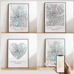 Modern Custom Personalized Couple Color City Map Wall Art Canvas Poster Prints Paintings Picture For Living Room Home Decor Gift