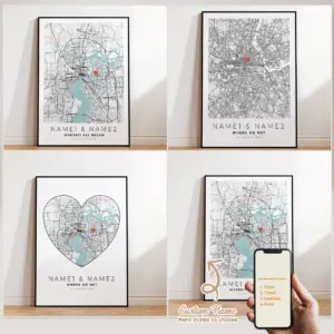 Modern Custom Personalized Couple Color City Map Wall Art Canvas Poster Prints Paintings Picture For Living Room Home Decor Gift