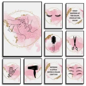 Boho Chic Salon Wall Art Microblading  Lash Tech Canvas Prints Minimalist Beauty Studio Decor for Hair Spa Brow Studio Aesthetic