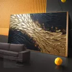 Abstract Luxury Black Gold Large Wings Canvas Painting Geometric Texture Line Art Poster Print For Living Room Office Home Decor