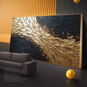 Abstract Luxury Black Gold Large Wings Canvas Painting Geometric Texture Line Art Poster Print For Living Room Office Home Decor