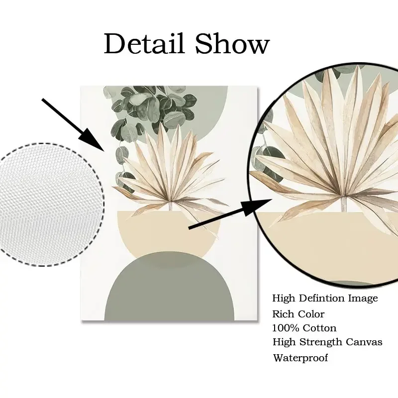 Boho Green Beige Half Circle Colour Block Poster Sage Mid Century Bohemian Canvas Painting Fresh Bedroom Frameless Wall Art - Image 5