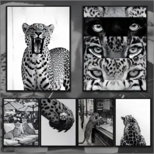 Luxury Black and White Leopard Poster HD Art Sticky Wall Waterproof Home Living Room Bedroom Bar Aesthetic Decoration