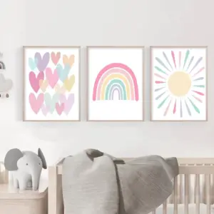 Cartoon Heart Poster Painting Nursery Art Canvas Print Sun Rainbow Posters And Prints Nordic Wall Pictures Baby Kids Room Decor