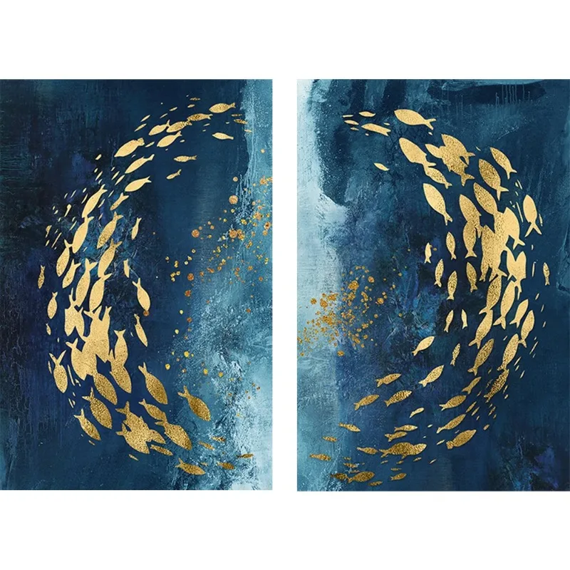 Abstract Gold Fish Blue Canvas Painting Posters and Prints Wall Art Aisle Luxurious Picture Cuadros for Living Room Home Decor - Image 5