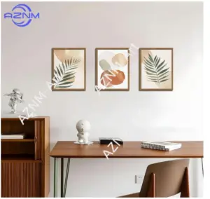 2D Flat Boho Terracotta & Sage Green Canvas Poster Framed 1+3Pcs, Minimalist Palm Leaf & Geometric Circle Wall Art Set for Moder