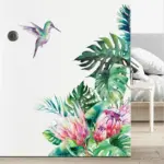 Tropical Leaf and Flower Wall Murals, Removable Birds Decorative Stickers for Bedroom Living Room Home Wall Art Decoration