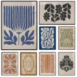 Minimalist Floral Line Print Mid Century Abstract Botanical Bohemian Canvas Painting Warm and Beautiful Home Room Office Decor