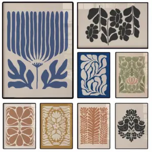 Minimalist Floral Line Print Mid Century Abstract Botanical Bohemian Canvas Painting Warm and Beautiful Home Room Office Decor