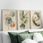 3pcs/set Beige and Sage Plant Canvas Printing Abstract Watercolor Geometric Wall Art Poster for Modern Spring Home Decor Gifts