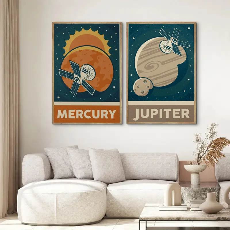 1pc Retro Solar System Planet Space Astronaut Canvas Wall Print Astronomy Poster Moon Wall Decor Printable Art - Image 2