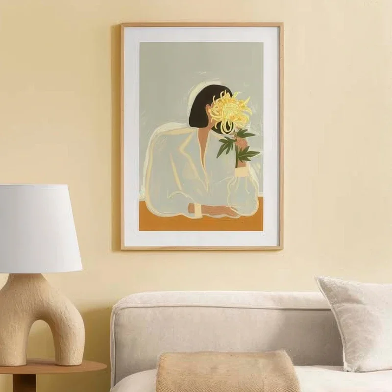 Fashion Girl Dog Flower Green Plant Abstract Line Art Print Poster Canvas Painting Hotel Bar Decorative Picture Wall Living Room - Image 5