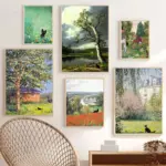 Interesting Impressionist Cute Cat and Landscape Art Posters Oil Painting Canvas Printing Living Room Bedroom Home Decoration