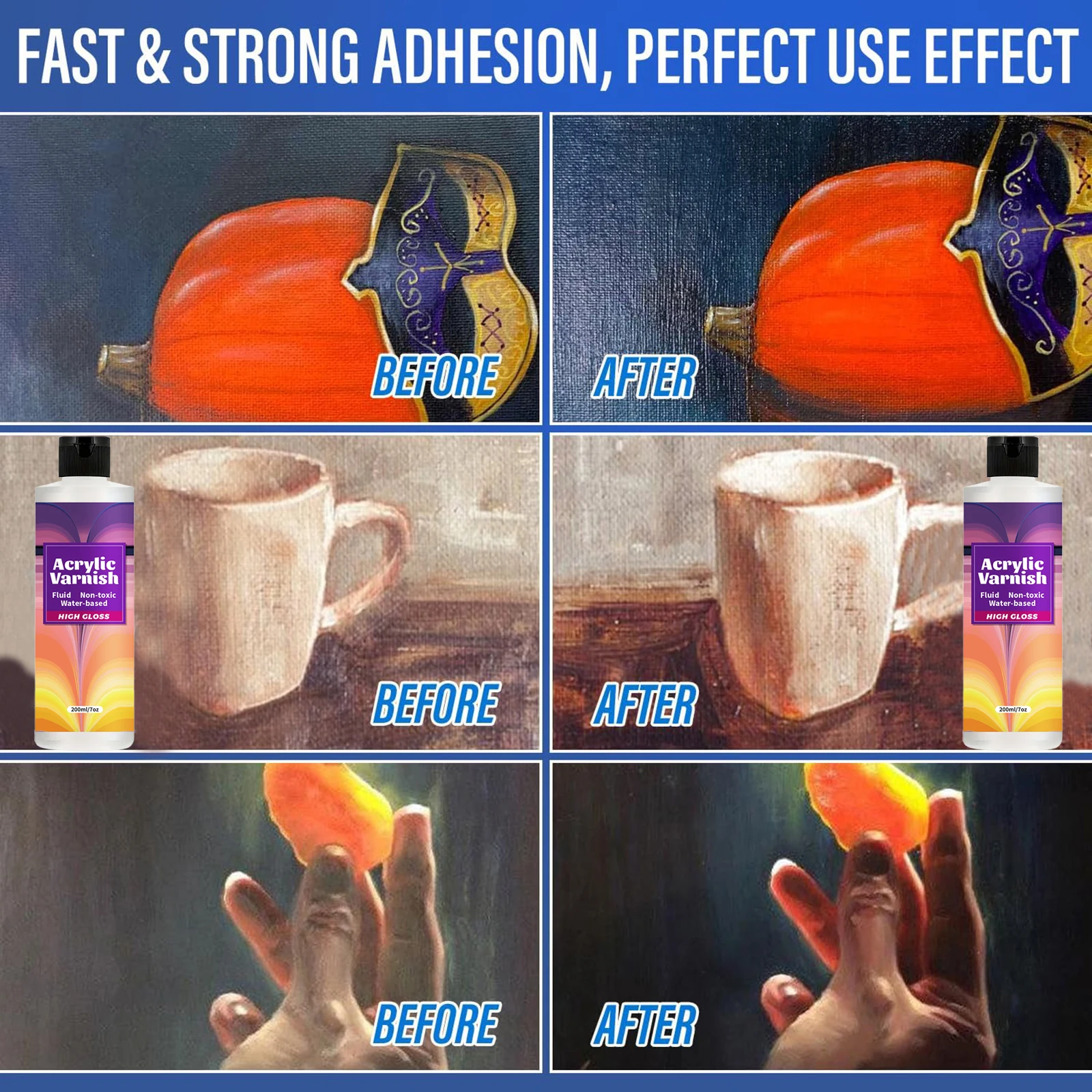 200ML Acrylic Varnish High Gloss Finish, Protective Clear Coat for Paintings, Non-Yellowing Waterproof Sealant, Anti-Cracking wi - Image 4