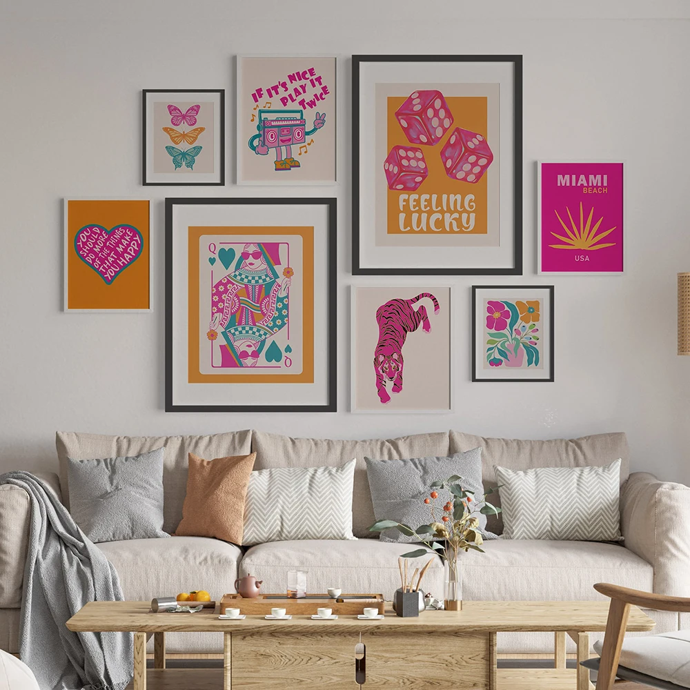 Preppy Wall Art Set Of 15 Pink Orange Teal Teen Girl Room Maximalist Poster and Print Dopamine Decor Quirky Dorm Y2k Pictures - Image 3