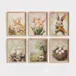 Easter Bunny Bird Animal Canvas Painting Neutral Spring Flowers Plants Farmhouse Wall Art Poster for Modern Home Decor Gifts