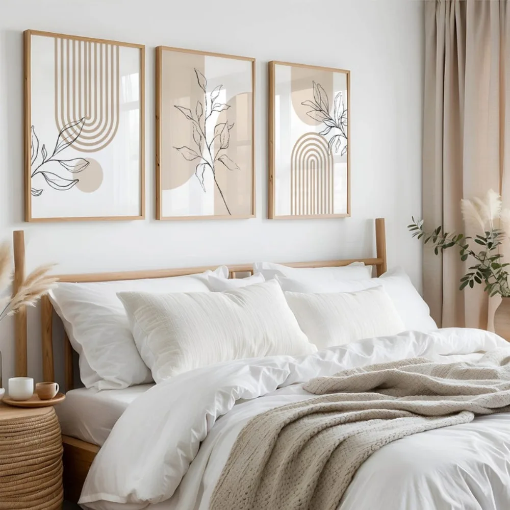 Frameless Neutral Wall Prints for Modern Minimalist Home Decor,Bohemian Plant Posters,Japanese Beige Living Room Bedroom Decor - Image 2