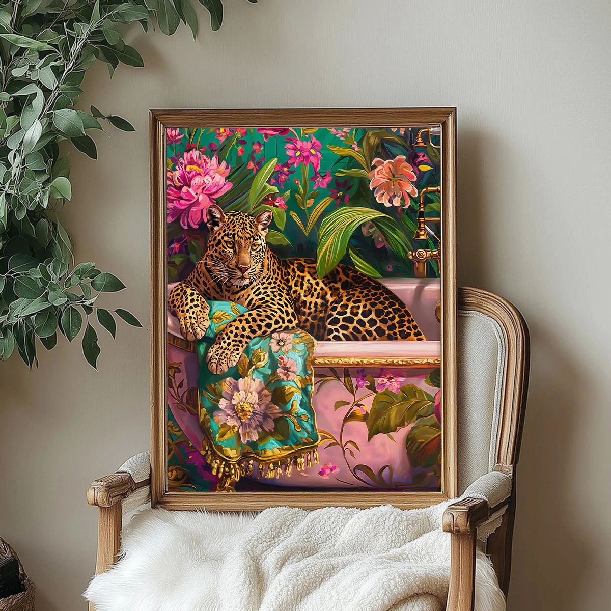 1/2pcs Bohe Lion in A Bathtub Canvas Print Poster Modern Colorful Dopamine Art Prints Bathroom Wall Art Home Decor Art Poster - Image 4