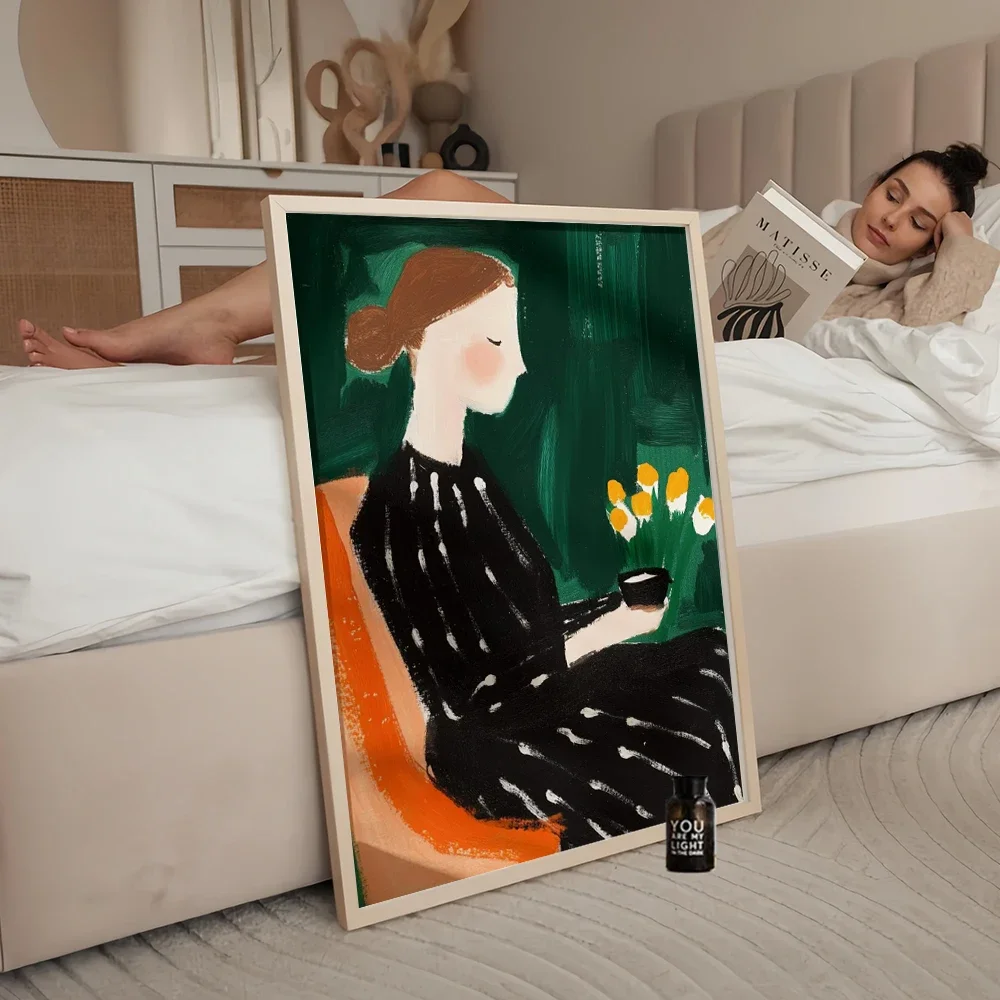 Emerald Green Abstract Female Minimalist Art Posters Nordic Style Stripes Casual Girl Canvas Painting Modern Warmth Home Decor - Image 5