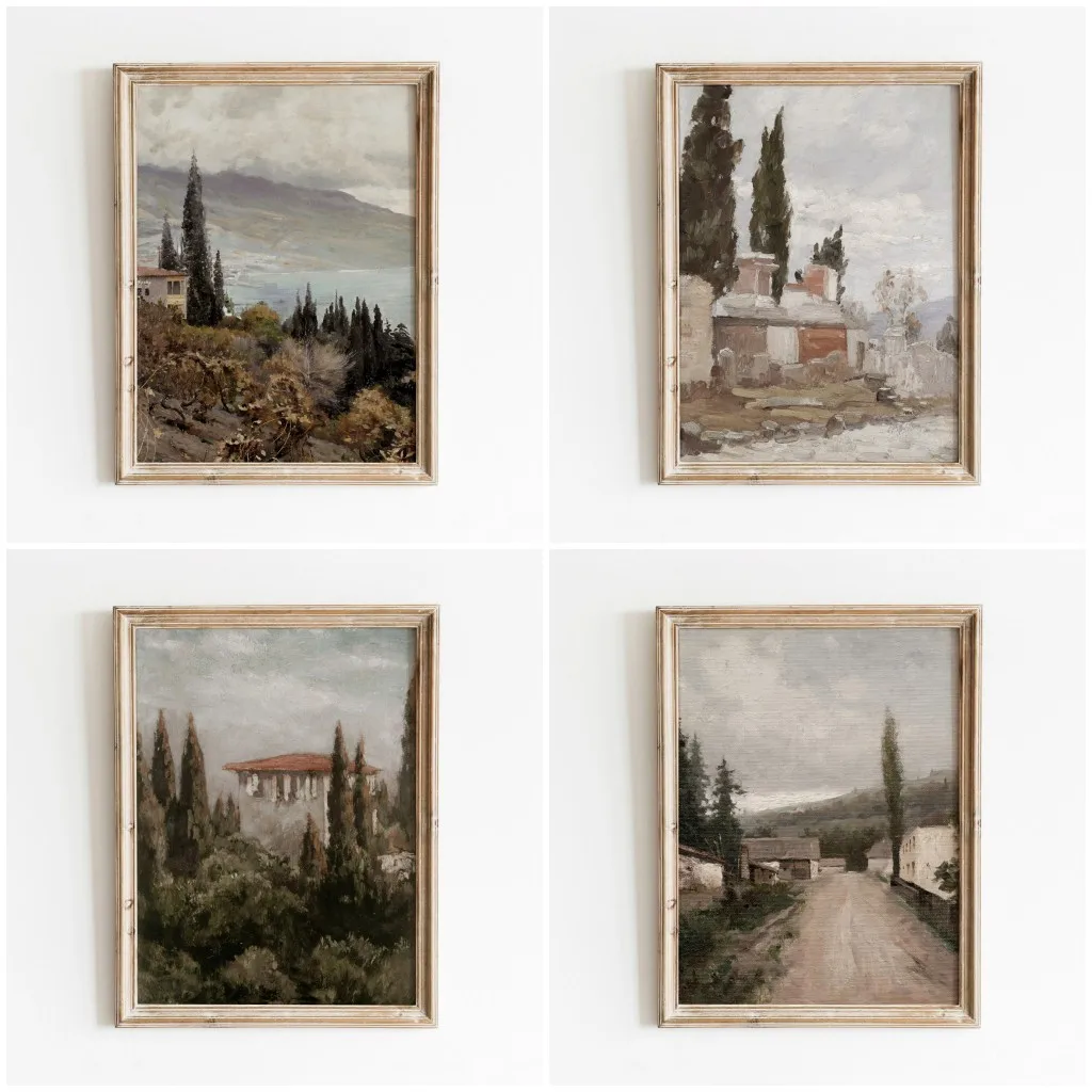 Vintage Abstract Country Landscape Wall Art Retro Architecture Poster European Village Oil Painting Print on Canvas Home Decor - Image 2