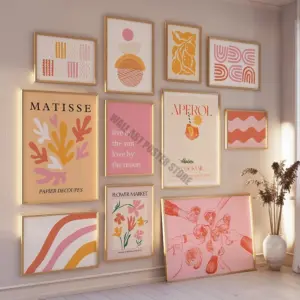 Orange Pink Gallery Wall Art Print Posters Modern Abstract Art Printable Preppy Aesthetic Poster Floral Print Dorm Room Decor