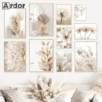 Nordic Beige Dandelion Painting Poster Reed Canvas Art Print Flower Posters Bunny Tail Grass Wall Art Picture Living Room Decor