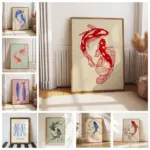 Japanese Red Koi Fish Canvas Prints Poster Modern Minimalism Aesthetic Art Prints Bedroom Kitchen Home Decor Art Poster Gifts