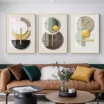 3PCS Frameless Golden Green Abstract Circle Geometric Art Canvas Painting Poster and Print Mural Wall Picture Modern Home Decor