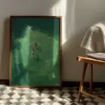 Swimming in Green Abstract Canvas Prints Vintage Retro Wall Art Minimalist Green Lake Pictures for Holiday Decor Artwork Gifts