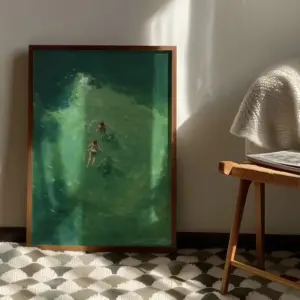 Swimming in Green Abstract Canvas Prints Vintage Retro Wall Art Minimalist Green Lake Pictures for Holiday Decor Artwork Gifts