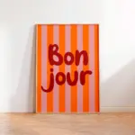 1 Piece of Frameless Canvas Poster,Hello,Bonjour,Bold Multicolor Striped Art Poster Canvas Decor Painting,Living Room Wall Decor