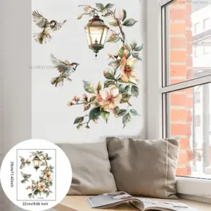Colorful Flower Bird Pendant Light Wall Stickers Room Decor Furniture Sticker Adhesive Wallpaper Wall Decor Bedroom Accessories