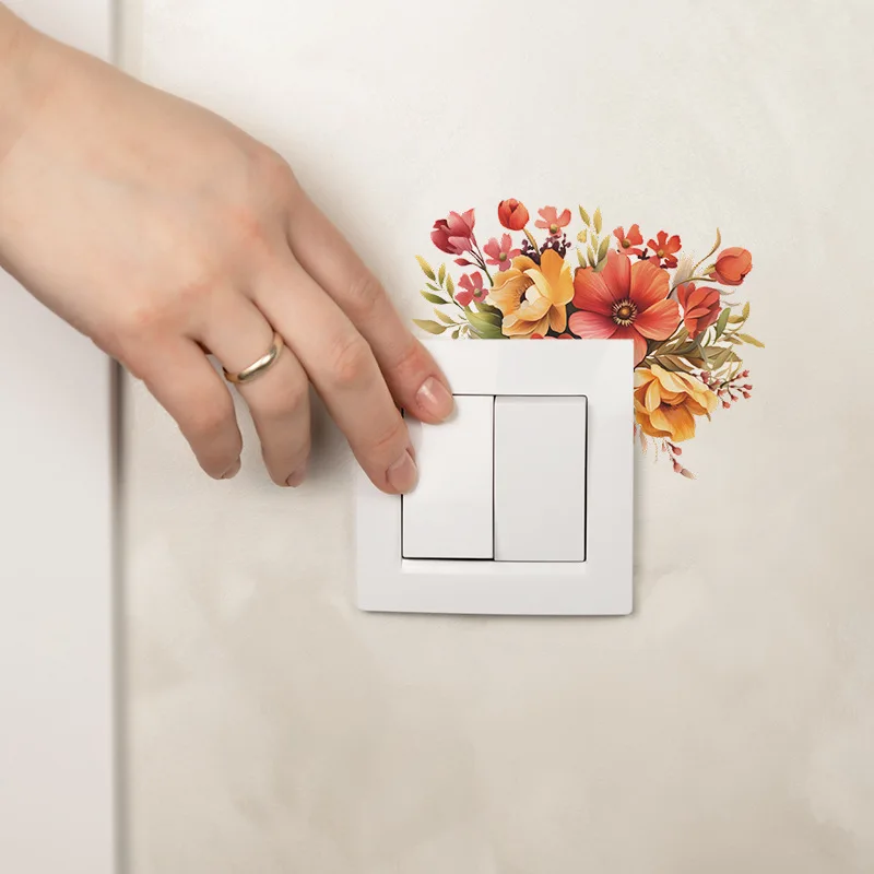 Switch decorative stickers Warm flowers Wall socket light switch Home decor Simple wallpaper wallpaper self-adhesive waterproof - Image 4